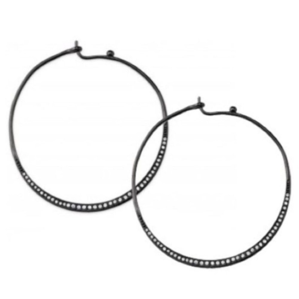 Stella & Dot Heiress Hoop Earrings Gunmetal Crystals Pavee Retired Edgy 2”